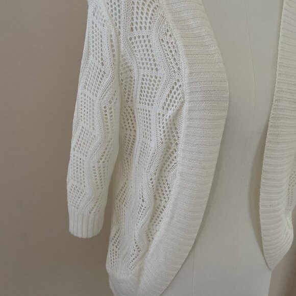 Leo & Nicole Bolero Shrug Crop Cardigan Women's Small Ivory Half Sleeve Sheer - Picture 2 of 11